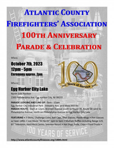 Atlantic County Firefighters' Association - 100th Anniversary Parade & Celebration - October 7th, 2023
