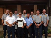 Elwood Fire Company members were recently honored for responding to a multi-vehicle accident on the White Horse Pike. Shown (from left first row) are: Louis Critelli, assistant chief; Anthony Tomasco, chief; Frank Esposito, president; and Jerry Critelli Jr., Captain. In the second row (from left are firefighters Dave Wise, Matt Naylor, Jerry Titherington, Kevin Jordan and Chuck Brining. Nathan Brining is not shown.