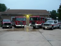 (from left) Support 16-1, Engine 16-3, Tanker 16-5, and Rescue 16-4